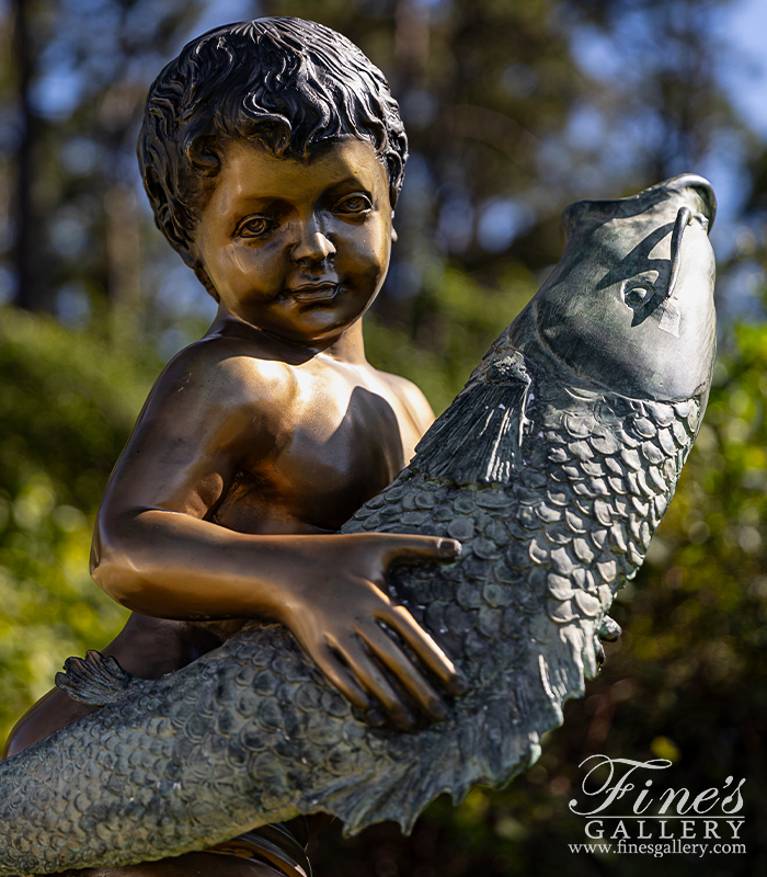 Bronze Fountains  - Child & Mythical Fish Bronze Fountain - BF-733